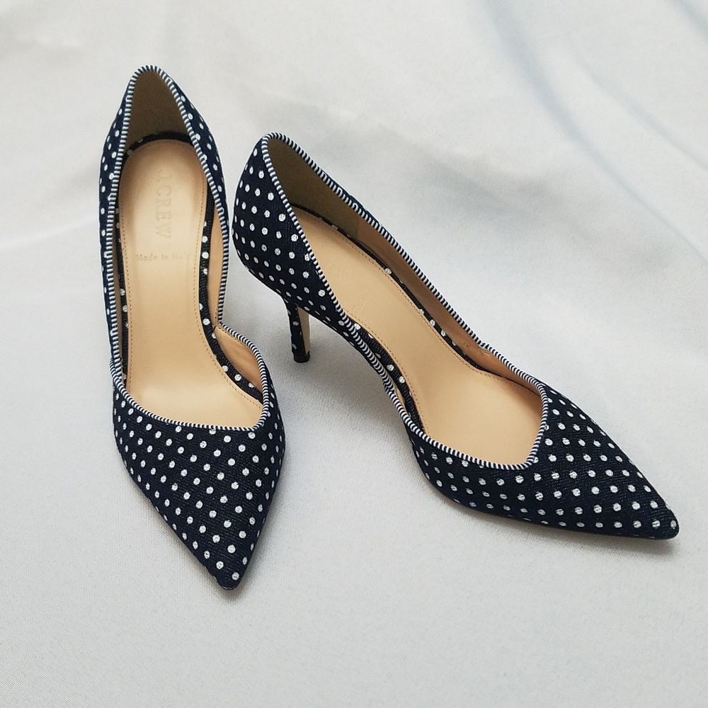 J. Crew Colette D'Orsay Denim Polka Dot Pumps